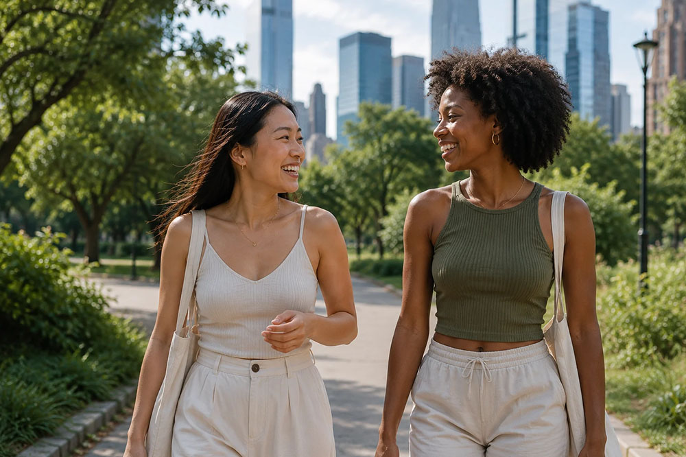 Donne sorridenti al parco