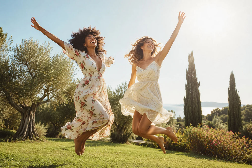 Giovani donne felici all'aria aperta